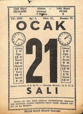21 Ocak 1969 Takvim Yaprağı - Doğum Günü Hediyesi EFM(N)11027 - 1