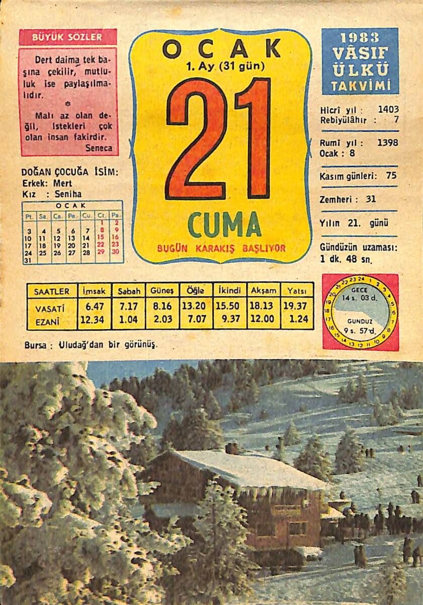 21 Ocak 1983 Takvim Yaprağı - Doğum Günü Hediyesi EFMN15088 - 1