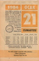 21 Ocak 1984 Takvim Yaprağı EFM(N)4760 - Gökçekoleksiyon