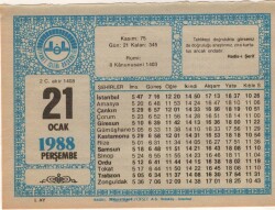 21 Ocak 1988 Takvim Yaprağı EFM(N)4915 - Gökçekoleksiyon