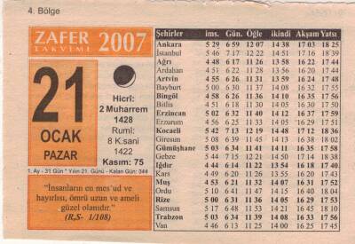 21 Ocak 2007 Takvim Yaprağı EFM(N)5108 - 1