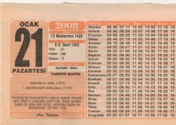 21 Ocak 2008 Takvim Yaprağı EFM(N)4946 - Gökçekoleksiyon