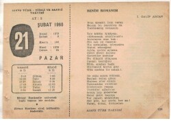 21 Şubat 1960 Ajans Türk Takvim Yaprağı (Şiirli Saatli) EFM(N)1519 - 3