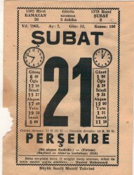 21 Şubat 1963 Takvim Yaprağı EFM(N)5704 - 1