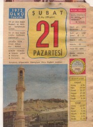 21 Şubat 1972 Takvim Yaprağı EFM(N)5482 - Gökçekoleksiyon