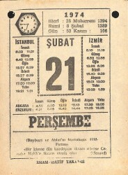 21 Şubat 1974 Takvim Yaprağı - Doğum Günü Hediyesi EFM(N)12308 - Gökçekoleksiyon