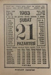 21 Şubat 1983 Takvim Yaprağı - Doğum Günü Hediyesi EFM(N)7818 - Gökçekoleksiyon
