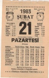 21 Şubat 1983 Takvim Yaprağı EFM(N)5401 - Gökçekoleksiyon