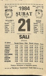 21 Şubat 1984 Takvim Yaprağı - Doğum Günü Hediyesi EFM(N)11823 - Gökçekoleksiyon