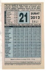 21 Şubat 2012 Takvim Yaprağı EFM(N)1862 - Gökçekoleksiyon