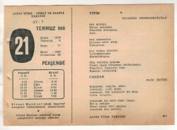 21 Temmuz 1960 Ajans Türk Takvim Yaprağı (Şiirli Saatli) EFM(N) 1668 - 4