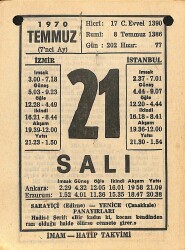 21 Temmuz 1970 Takvim Yaprağı - Doğum Günü Hediyesi EFM(N)12513 - Gökçekoleksiyon