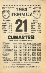 21 Temmuz 1984 Takvim Yaprağı - Doğum Günü Hediyesi EFMN15791 - Gökçekoleksiyon