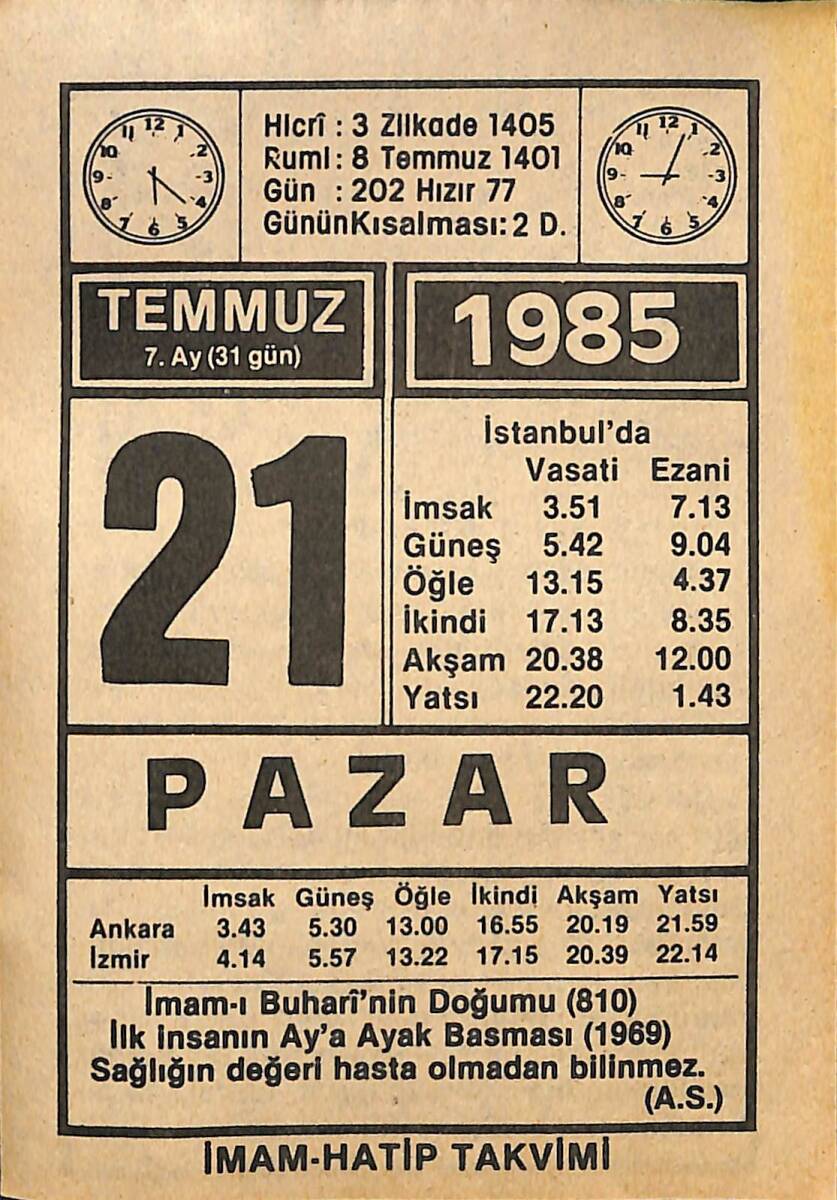 21 Temmuz 1985 Takvim Yaprağı - Doğum Günü Hediyesi EFMN15723 - 1