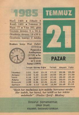 21 Temmuz 1985 Takvim Yaprağı EFM(N)2082 - 2