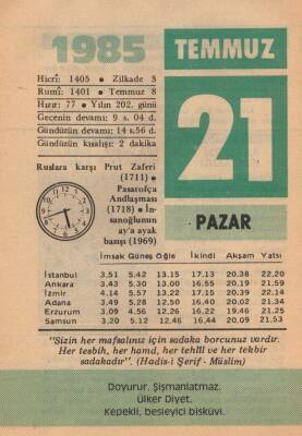 21 Temmuz 1985 Takvim Yaprağı EFM(N)2082 - 1