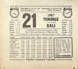21 Temmuz 1987 Takvim Yaprağı - Doğum Günü Hediyesi EFMN13833 - Gökçekoleksiyon