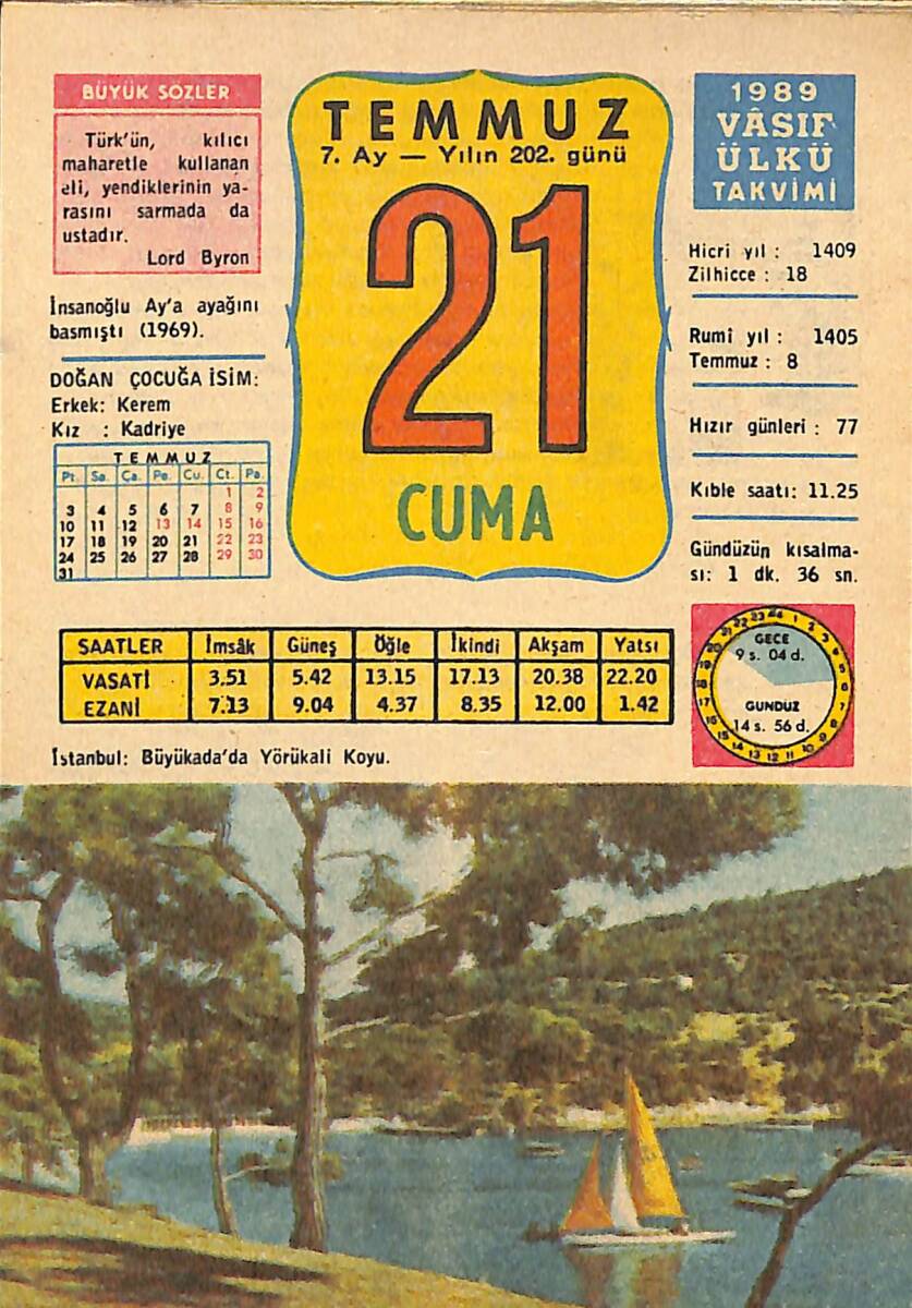 21 Temmuz 1989 Takvim Yaprağı - Doğum Günü Hediyesi EFMN13885 - 1