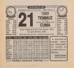 21 Temmuz 1989 Takvim Yaprağı EFM(N)2085 - 2