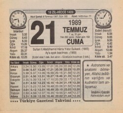 21 Temmuz 1989 Takvim Yaprağı EFM(N)2085 - 1