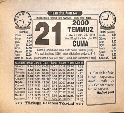 21 Temmuz 2000 Takvim Yaprağı - Doğum Günü Hediyesi EFMN15536 - Gökçekoleksiyon