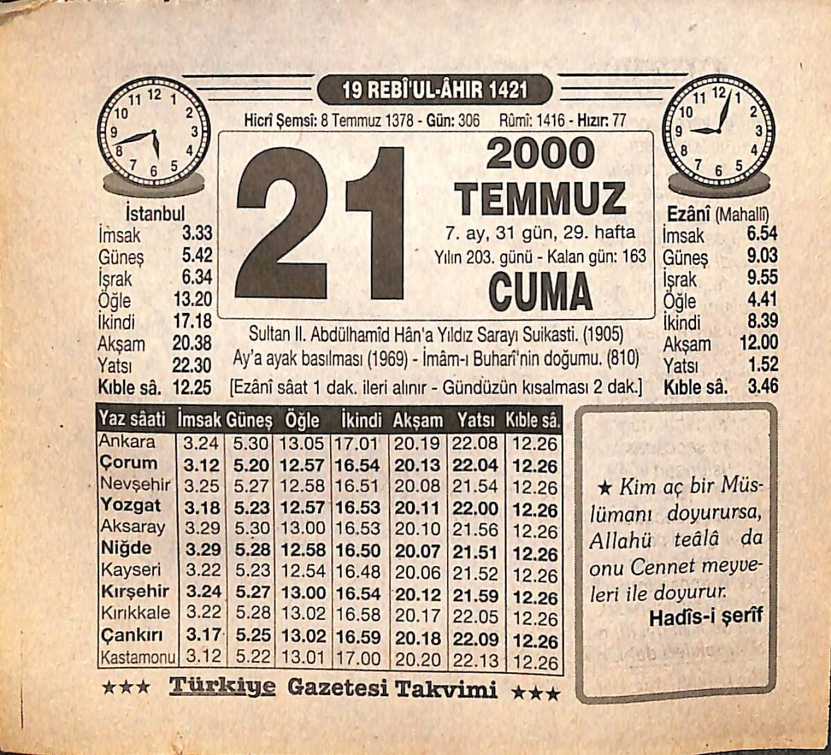 21 Temmuz 2000 Takvim Yaprağı - Doğum Günü Hediyesi EFMN15536 - 1
