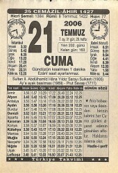 21 Temmuz 2006 Takvim Yaprağı - Doğum Günü Hediyesi EFMN15770 - Gökçekoleksiyon