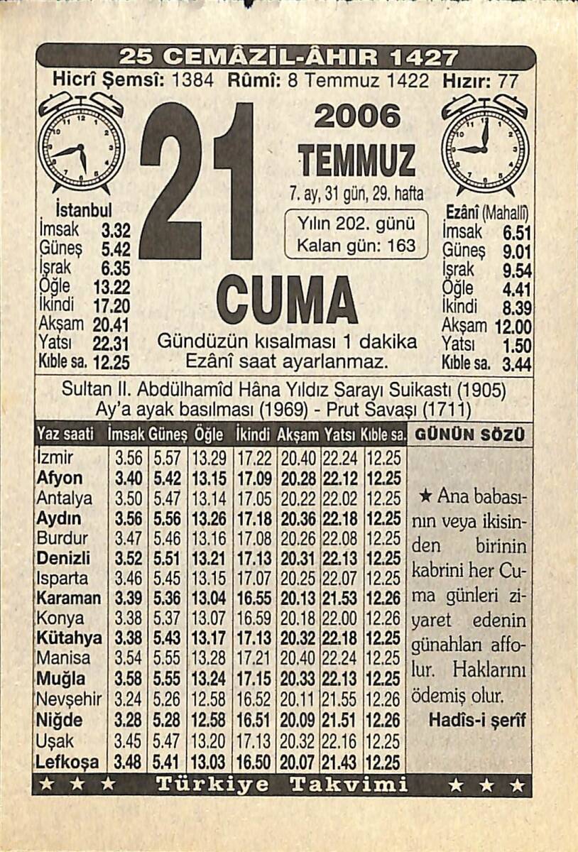 21 Temmuz 2006 Takvim Yaprağı - Doğum Günü Hediyesi EFMN15770 - 1