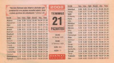 21 Temmuz 2008 Takvim Yaprağı EFM(N)2089 - 2