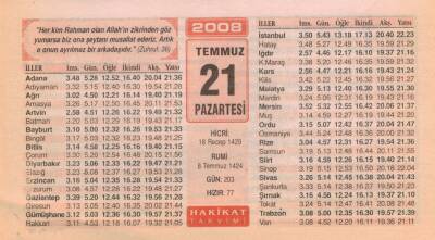 21 Temmuz 2008 Takvim Yaprağı EFM(N)2089 - 1