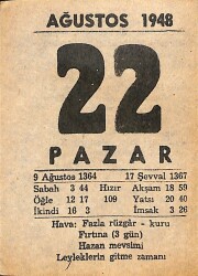 22 Ağustos 1948 Takvim Yaprağı - Doğum Günü Hediyesi EFMN14416 - Gökçekoleksiyon