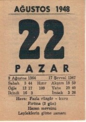 22 Ağustos 1948 Takvim Yaprağı EFM(N)1468 - 3