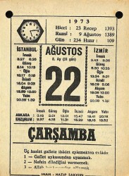 22 Ağustos 1973 Takvim Yaprağı - Doğum Günü Hediyesi EFM(N)10122 - 4