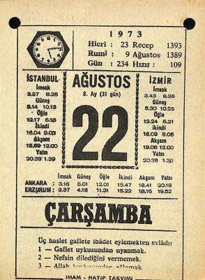 22 Ağustos 1973 Takvim Yaprağı - Doğum Günü Hediyesi EFM(N)10122 - 4