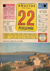 22 Ağustos 1974 Takvim Yaprağı - Doğum Günü Hediyesi EFM(N)9517 - Gökçekoleksiyon