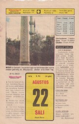 22 Ağustos 1978 Takvim Yaprağı -Doğum Günü Hediyesi EFM(N)6243 - Gökçekoleksiyon