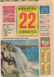 22 Ağustos 1981 Takvim Yaprağı EFM(N)2763 - 1