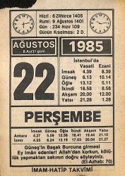 22 Ağustos 1985 Takvim Yaprağı - Doğum Günü Hediyesi EFMN15691 - Gökçekoleksiyon