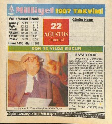 22 Ağustos 1987 Takvim Yaprağı - Doğum Günü Hediyesi EFMN14096 - Gökçekoleksiyon