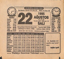 22 Ağustos 1995 Takvim Yaprağı - Doğum Günü Hediyesi EFMN15455 - Gökçekoleksiyon
