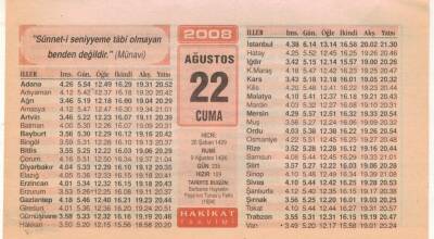 22 Ağustos 2008 Takvim Yaprağı EFM(N)2472 - 1