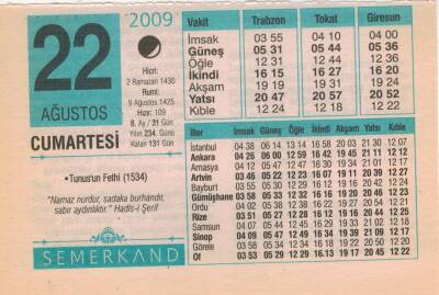 22 Ağustos 2009 Takvim Yaprağı EFM(N)2473 - 3
