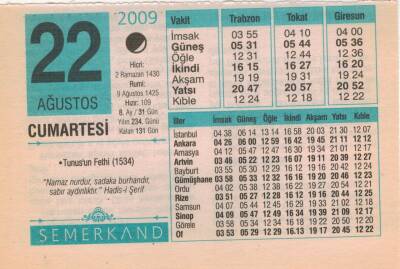 22 Ağustos 2009 Takvim Yaprağı EFM(N)2473 - 1