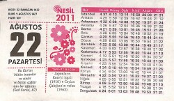 22 Ağustos 2011 Takvim Yaprağı - Doğum Günü Hediyesi EFMN14337 - Gökçekoleksiyon