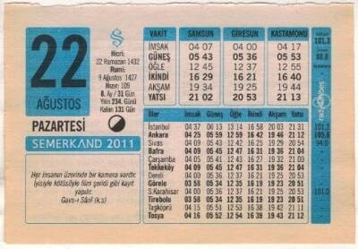 22 Ağustos 2011 Takvim Yaprağı EFM(N)1279 - 3