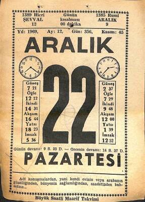 22 Aralık 1969 Takvim Yaprağı - Doğum Günü Hediyesi EFM(N)11379 - 1