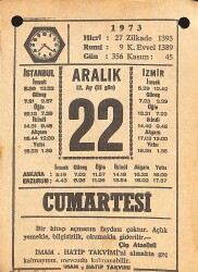 22 Aralık 1973 Takvim Yaprağı - Doğum Günü Hediyesi EFMN13665 - Gökçekoleksiyon
