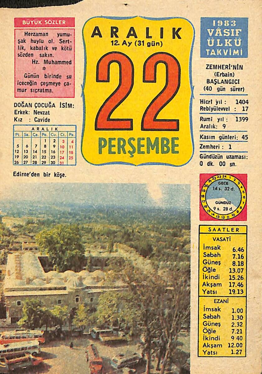 22 Aralık 1983 Takvim Yaprağı - Doğum Günü Hediyesi EFMN13700 - 1