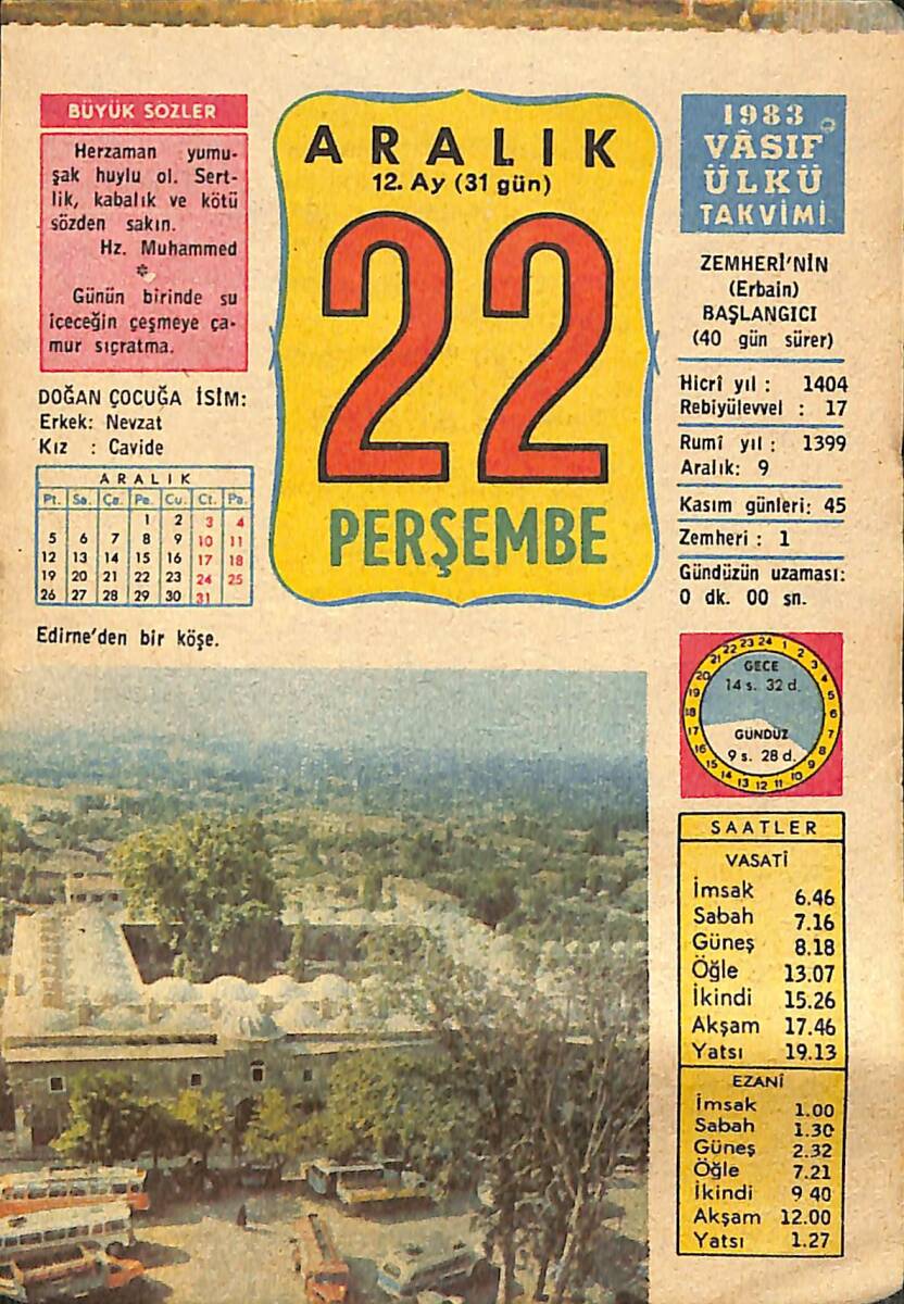 22 Aralık 1983 Takvim Yaprağı - Doğum Günü Hediyesi EFMN14673 - 1