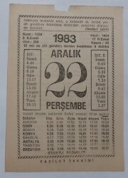 22 Aralık 1983 Takvim Yaprağı - Doğum Günü Hediyesi EFM(N)6902 - Gökçekoleksiyon
